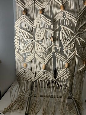 Handcrafted Cream Macrame Wall Hanging with Wood Beads